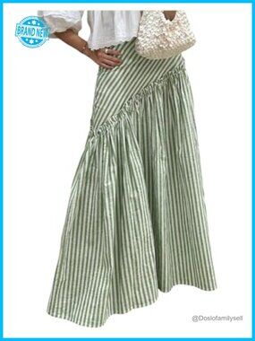 Striped Frill Ruffle A Line Flowy Long Maxi Skirt